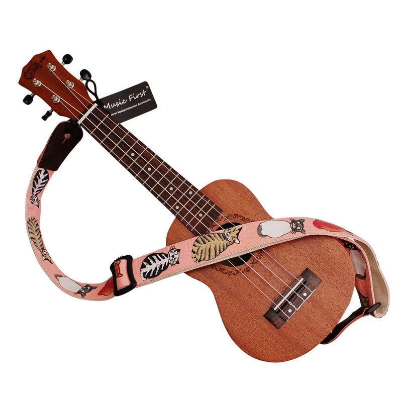 MUSIC FIRST Original Design MISS CAT Soft Canvas & Genuine Leather Ukulele Strap Ukulele Shoulder Strap - Image 3